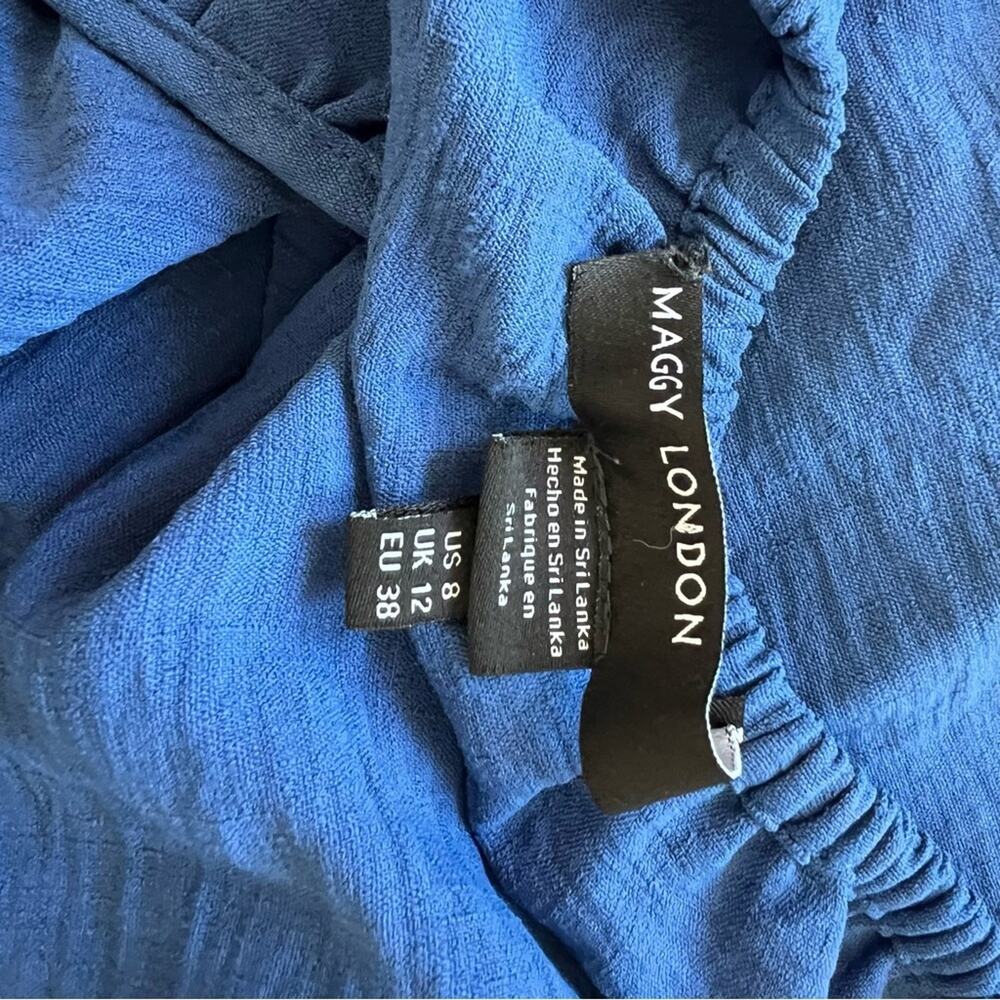 Maggy London Blue Ruffle Sleeve Scoop Neck Tiered Easy Shirtdress Midi Size 8 - Picture 13 of 16